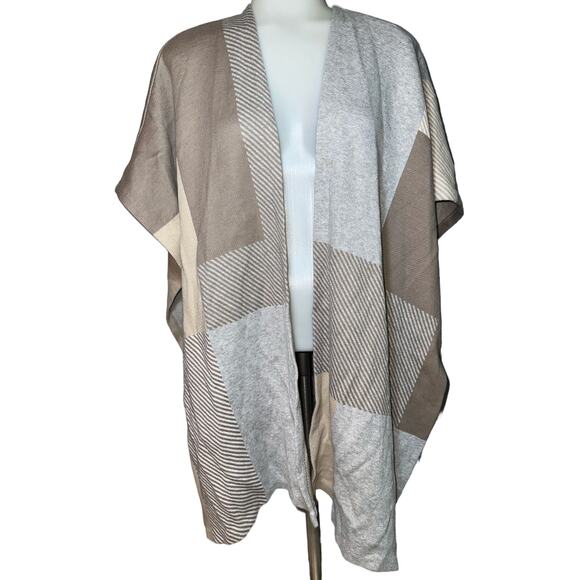 Chico's Women’s Plaid Shawl Wrap Open Front Cardigan Sweater One Size Cotton - Picture 1 of 6